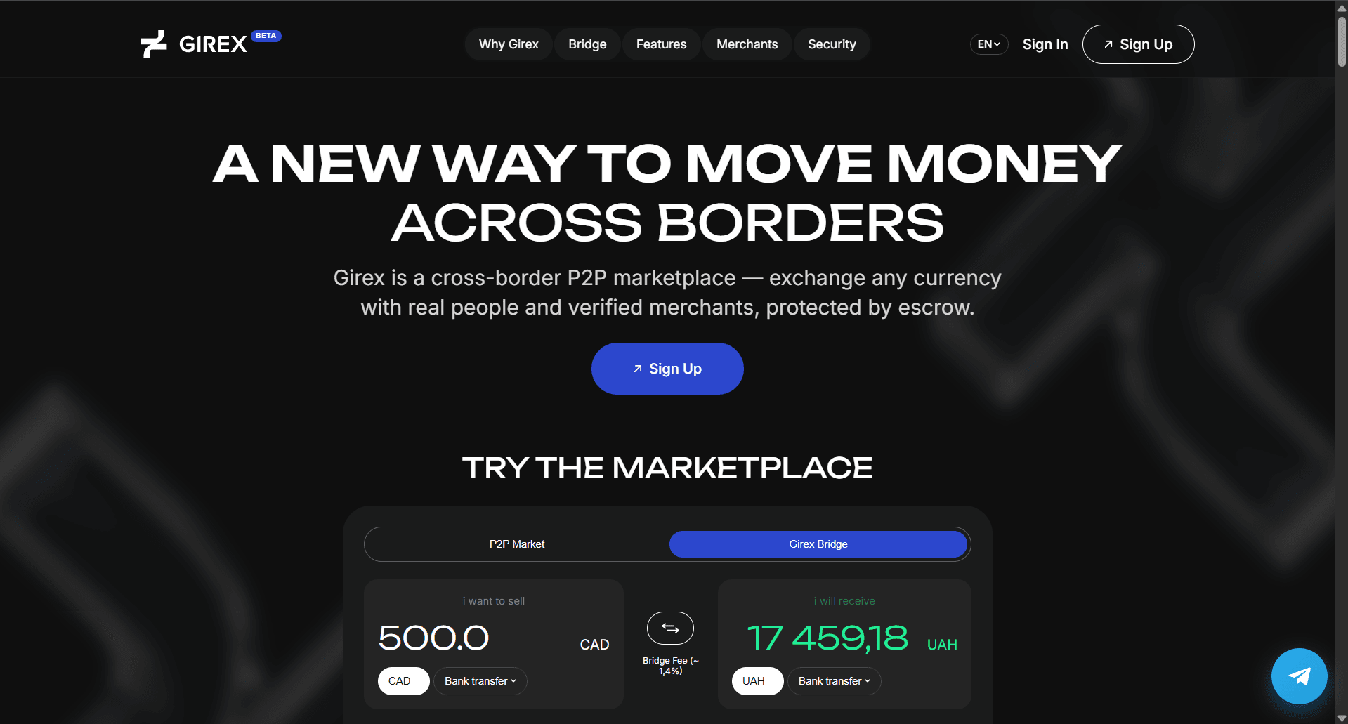 Girex marketplace landing page
