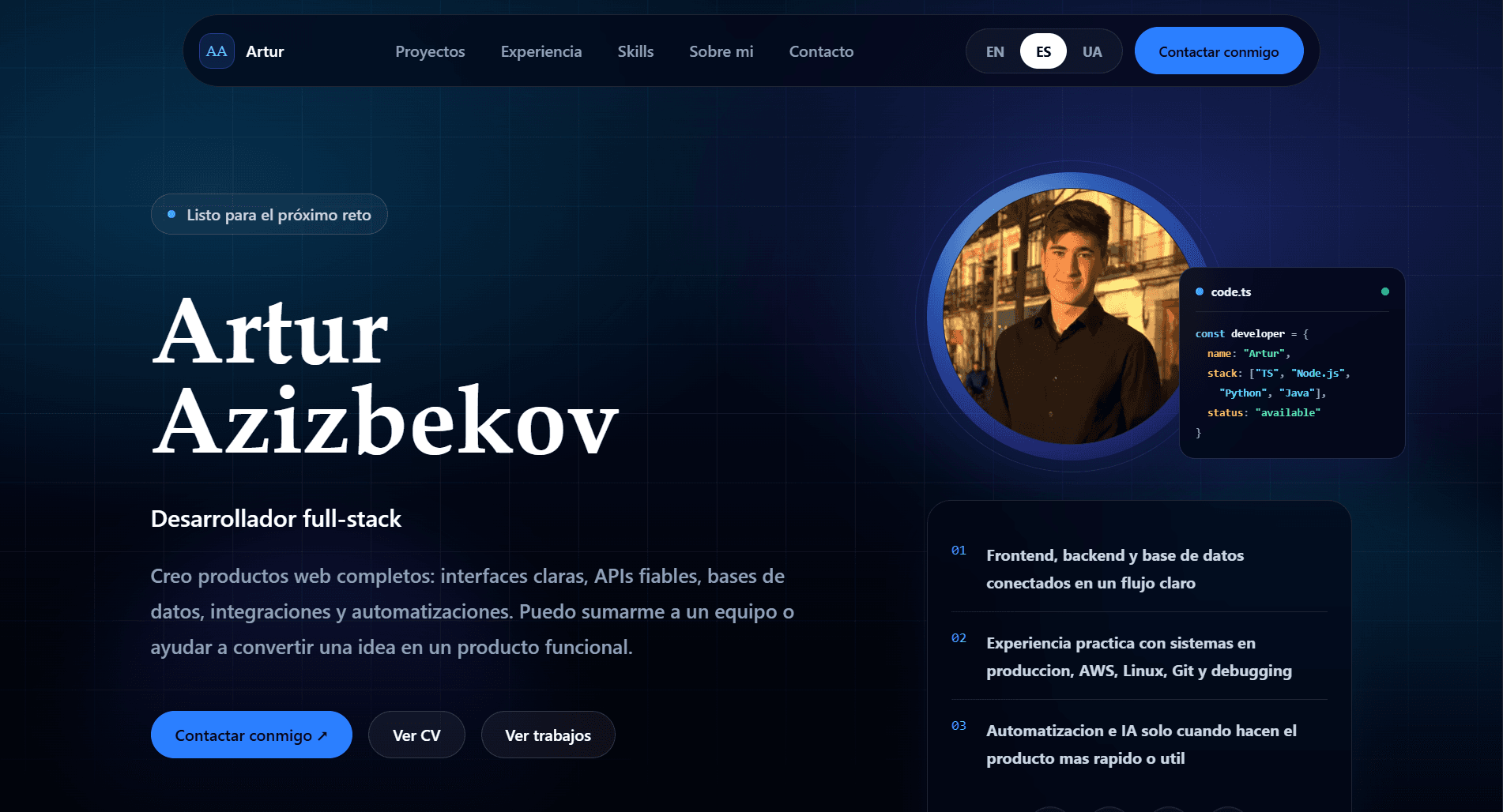 Personal portfolio home page